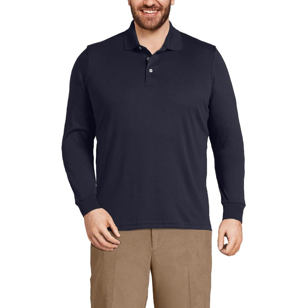 imageLands End Mens Long Sleeve AmericanGrown Supima Cotton Polo ShirtRadiant Navy
