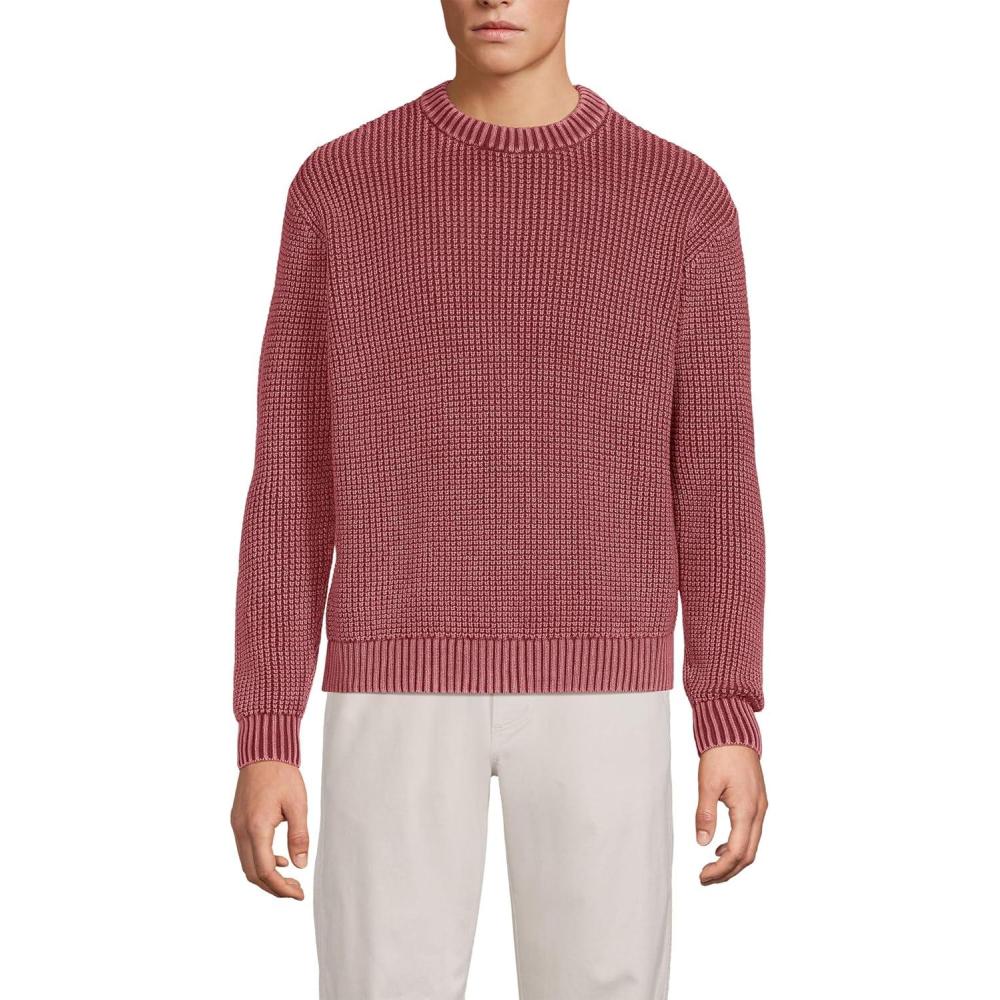imageLands End Mens Long Sleeve Garment Dyed SweaterDark Saffron