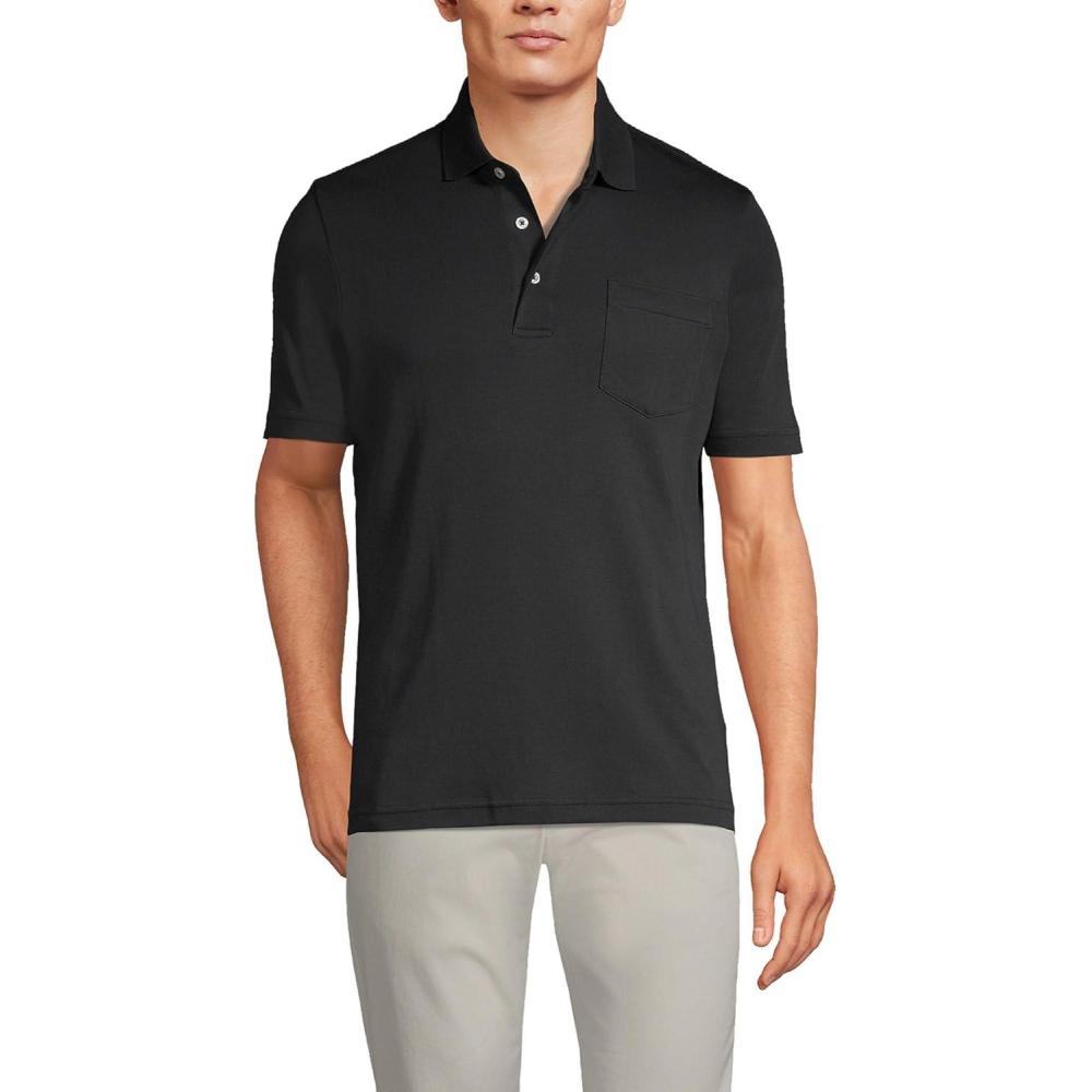 imageLands End Mens Premium AmericanGrown Supima Cotton Polo Shirt Short Sleeve Pocket Big ampamp TallBlack