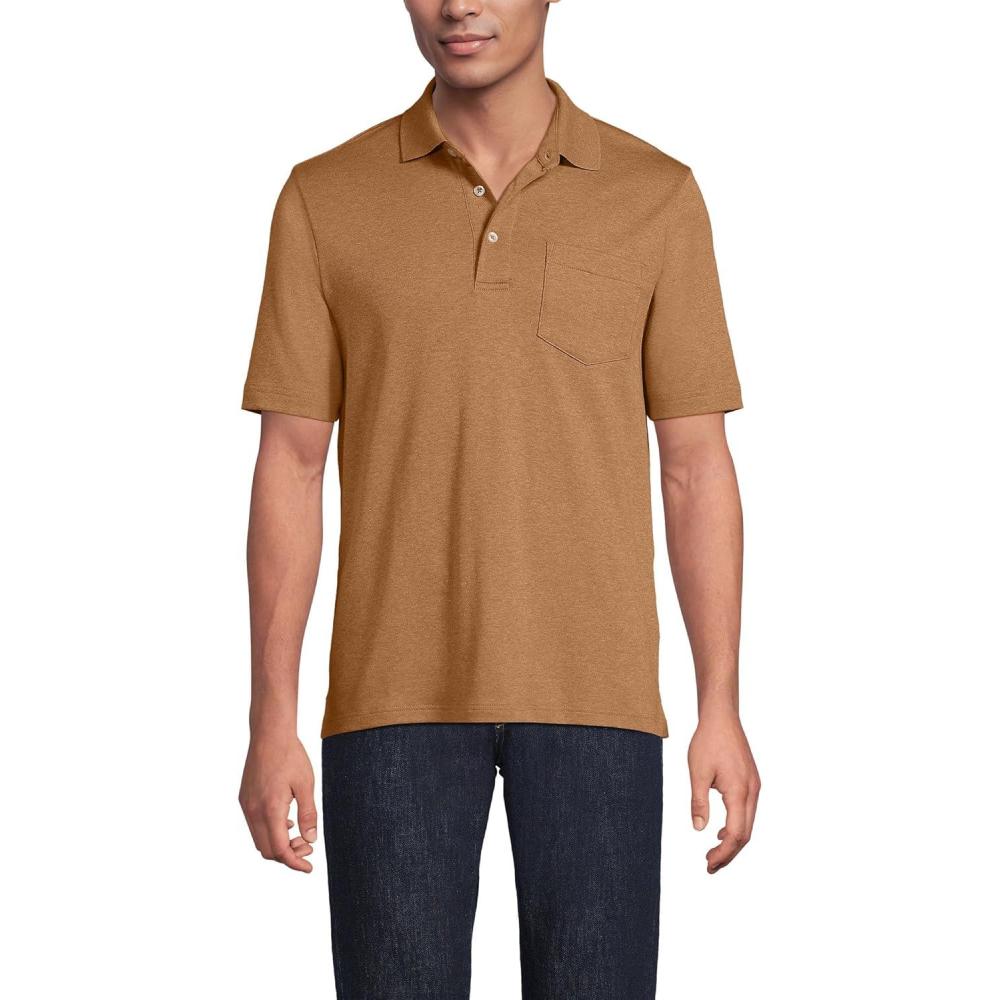 imageLands End Mens Premium AmericanGrown Supima Cotton Polo Shirt Short Sleeve Pocket Big ampamp TallCanyon Camel Heather
