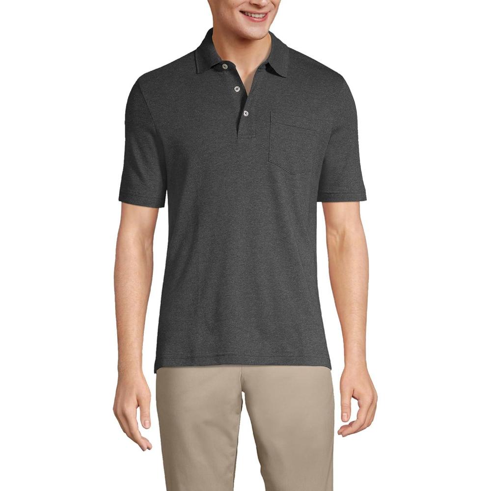 imageLands End Mens Premium AmericanGrown Supima Cotton Polo Shirt Short Sleeve Pocket Big ampamp TallDark Charcoal Heather