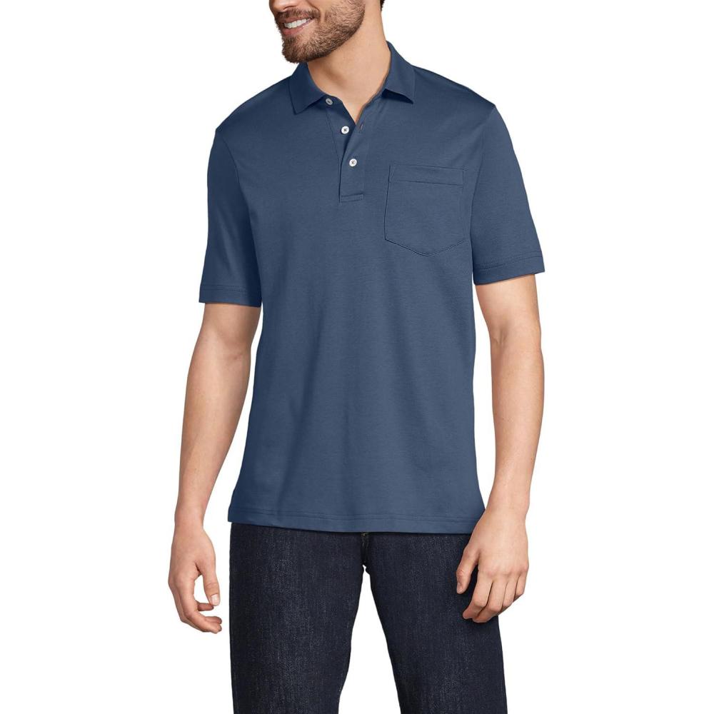 imageLands End Mens Premium AmericanGrown Supima Cotton Polo Shirt Short Sleeve Pocket Big ampamp TallNightfall Blue