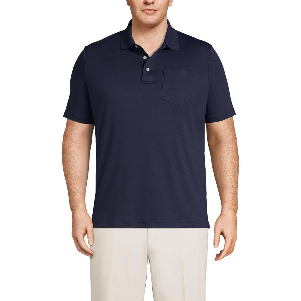 imageLands End Mens Premium AmericanGrown Supima Cotton Polo Shirt Short Sleeve Pocket Big ampamp TallRadiant Navy