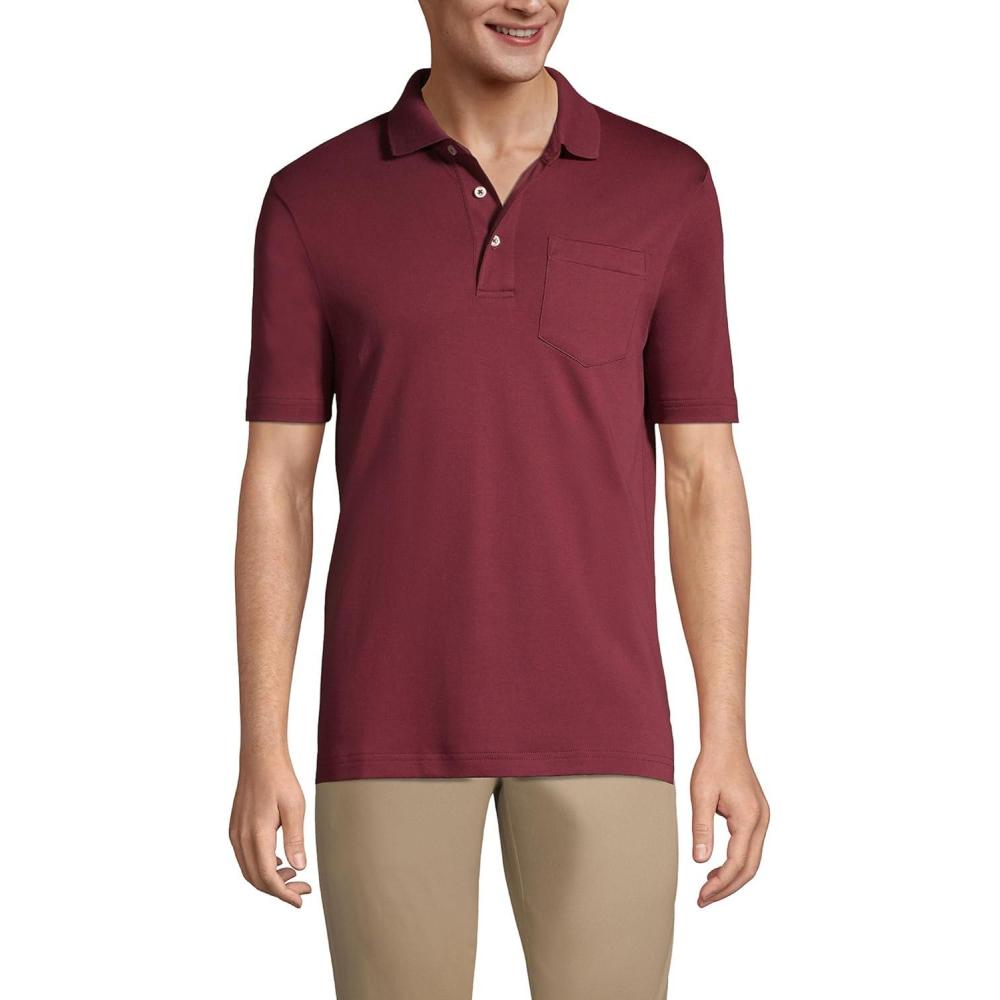 imageLands End Mens Premium AmericanGrown Supima Cotton Polo Shirt Short Sleeve Pocket Big ampamp TallRich Burgundy