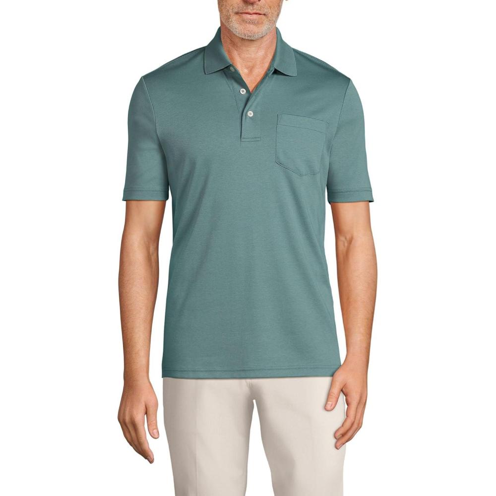 imageLands End Mens Premium AmericanGrown Supima Cotton Polo Shirt Short Sleeve Pocket Big ampamp TallTourmaline