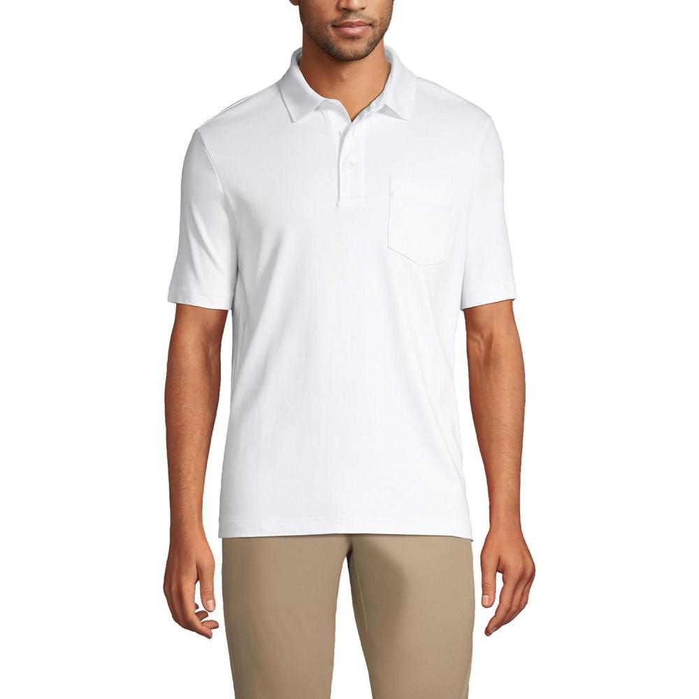 imageLands End Mens Premium AmericanGrown Supima Cotton Polo Shirt Short Sleeve Pocket Big ampamp TallWhite