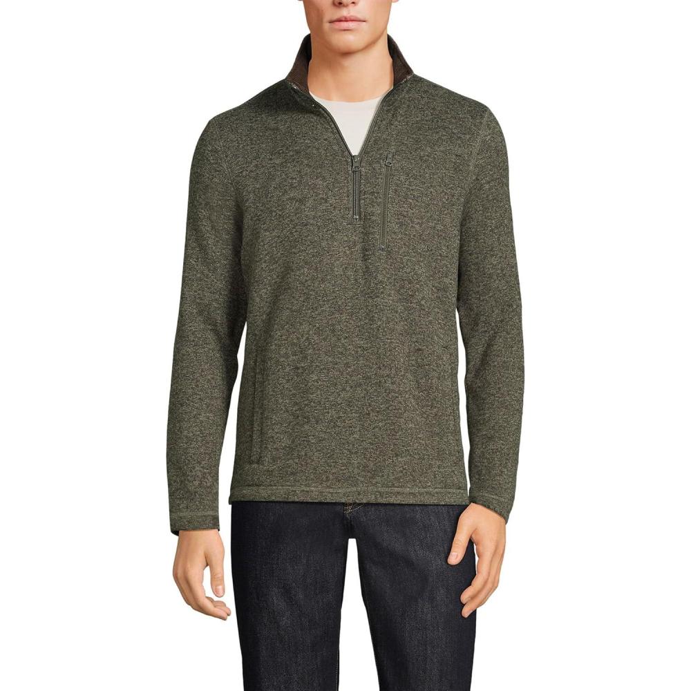 imageLands End Mens Quarter Zip Sweater FleeceOlive Field Heather