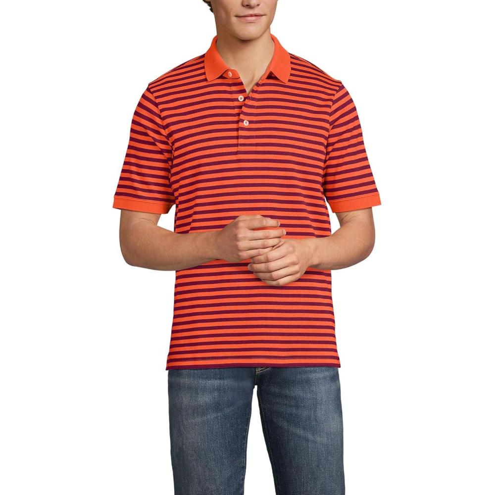 imageLands End Mens Short Sleeve AmericanGrown Supima Cotton Polo ShirtBurgundyPersimmon Stripe