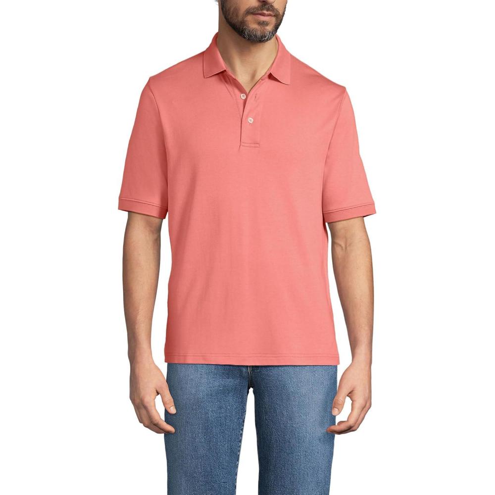 imageLands End Mens Short Sleeve AmericanGrown Supima Cotton Polo ShirtCoral Clay