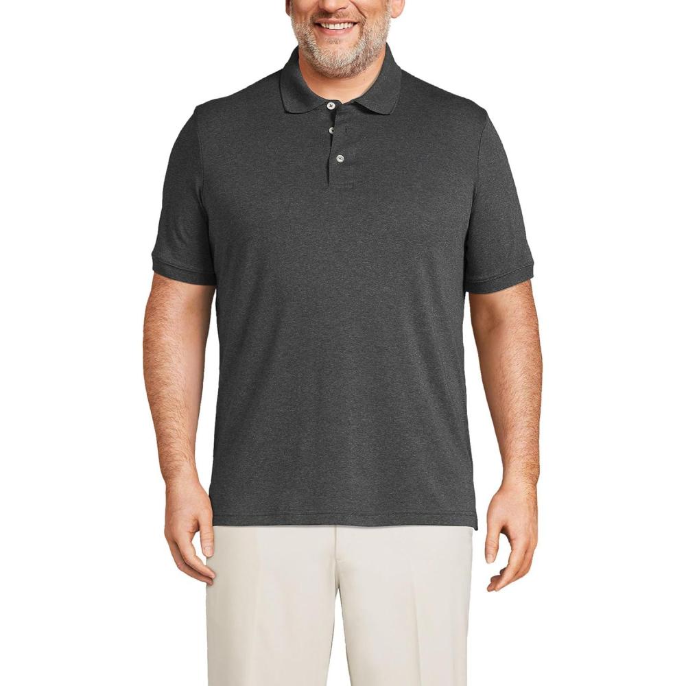 imageLands End Mens Short Sleeve AmericanGrown Supima Cotton Polo ShirtDark Charcoal Heather