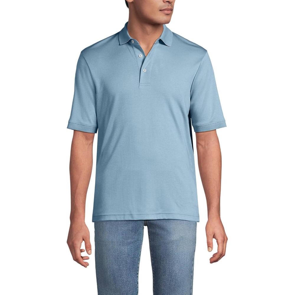 imageLands End Mens Short Sleeve AmericanGrown Supima Cotton Polo ShirtLight Storm Blue