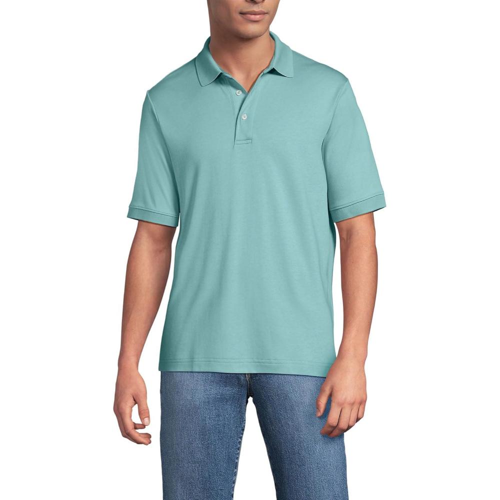 imageLands End Mens Short Sleeve AmericanGrown Supima Cotton Polo ShirtMint Sky
