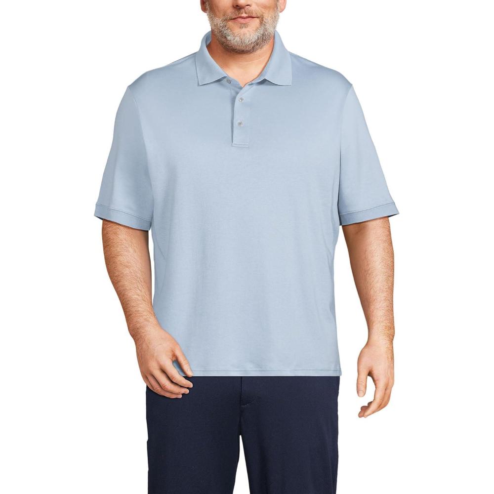 imageLands End Mens Short Sleeve AmericanGrown Supima Cotton Polo ShirtPale Slate Blue