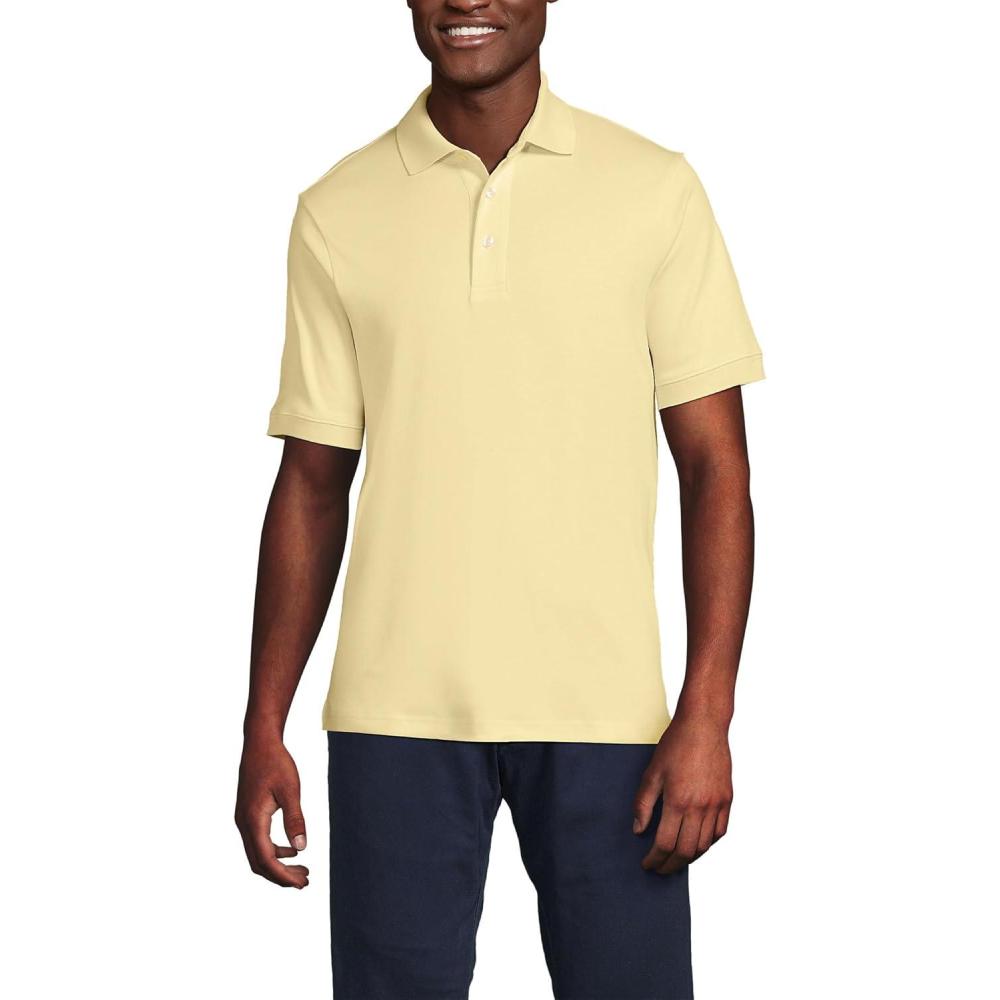 imageLands End Mens Short Sleeve AmericanGrown Supima Cotton Polo ShirtPale Yellow