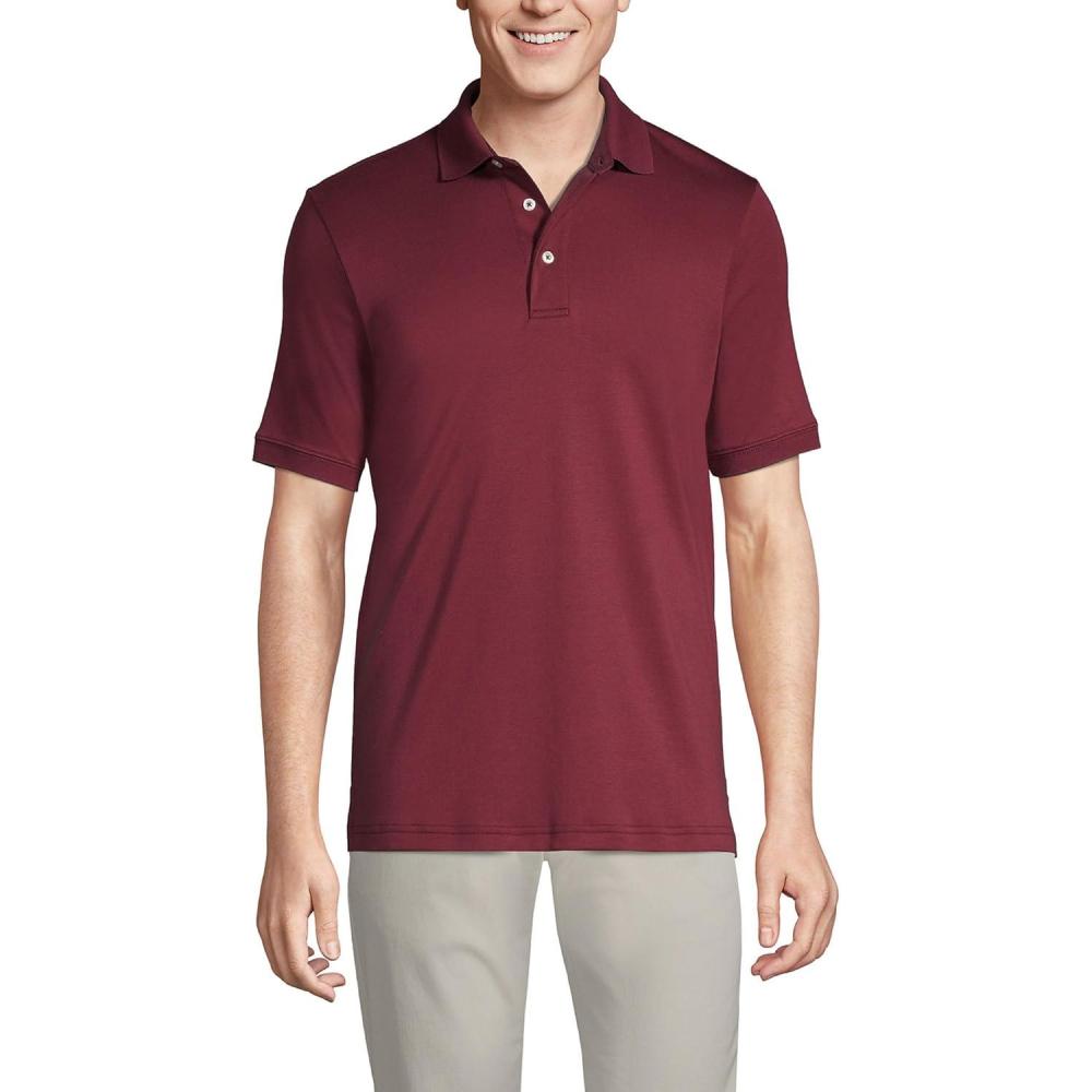 imageLands End Mens Short Sleeve AmericanGrown Supima Cotton Polo ShirtRich Burgundy