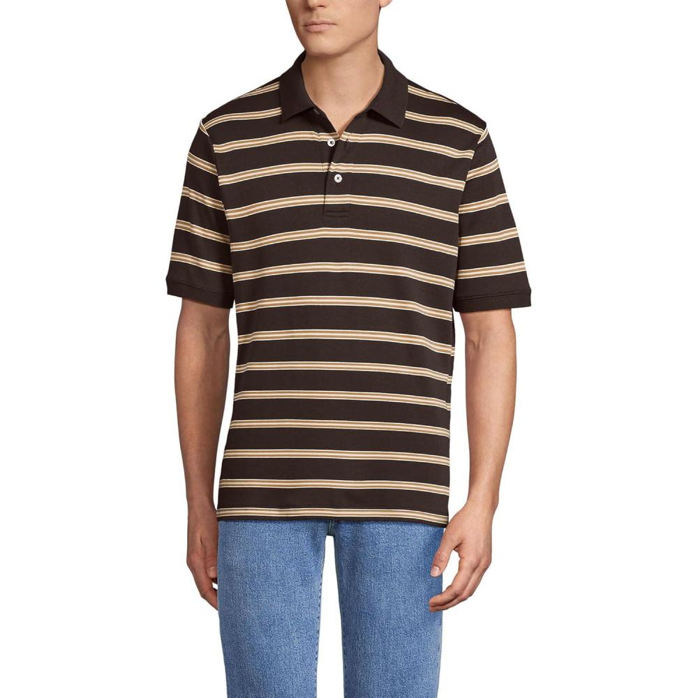 imageLands End Mens Short Sleeve AmericanGrown Supima Cotton Polo ShirtRich CoffeeCamel Stripe