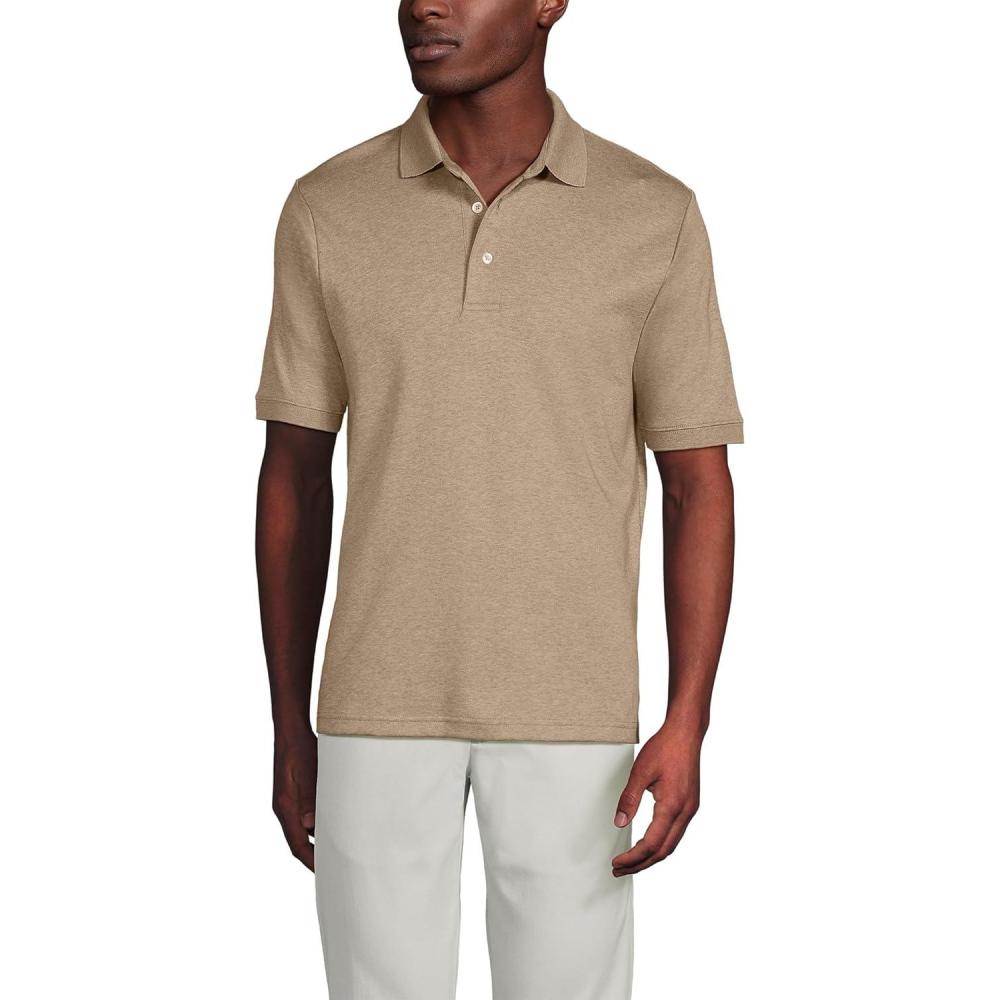 imageLands End Mens Short Sleeve AmericanGrown Supima Cotton Polo ShirtToasted Rye Heather