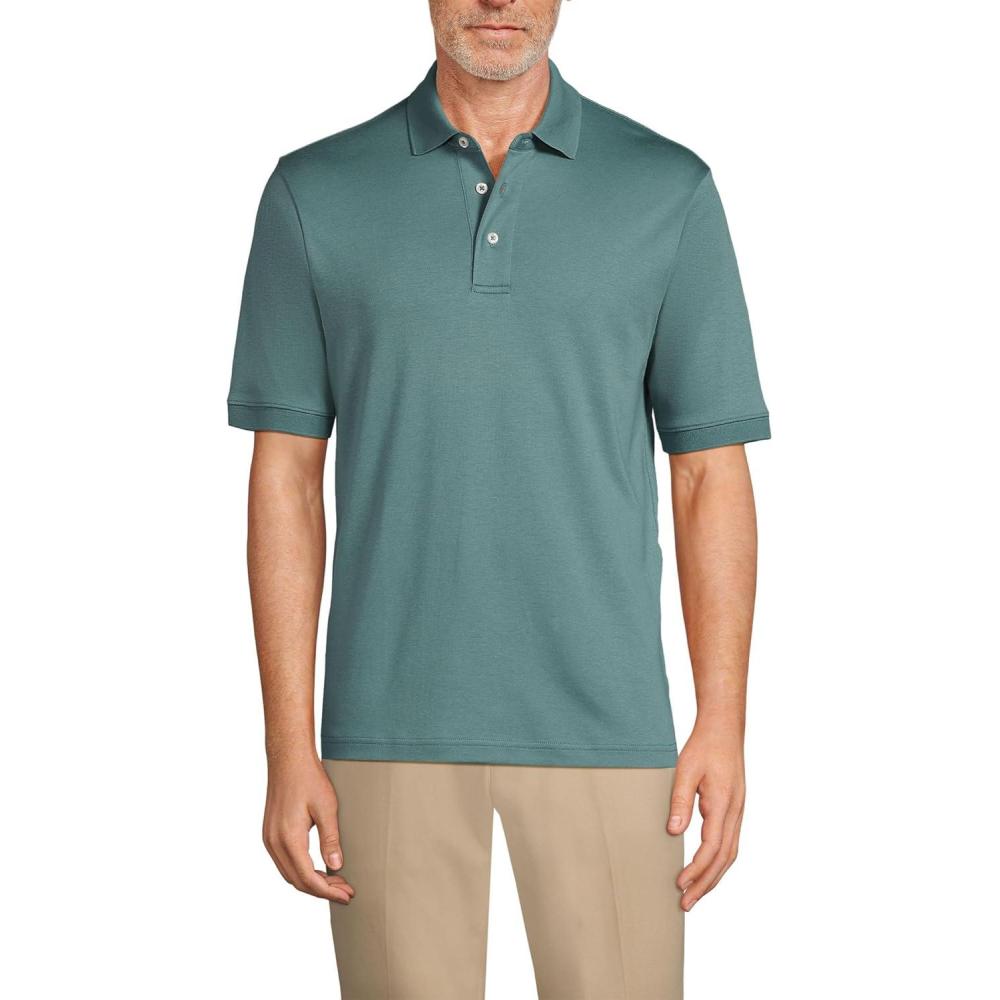 imageLands End Mens Short Sleeve AmericanGrown Supima Cotton Polo ShirtTourmaline
