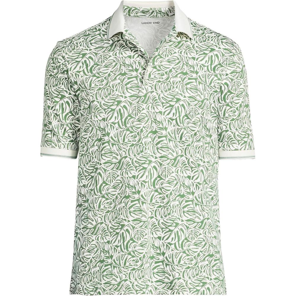 imageLands End Mens Short Sleeve AmericanGrown Supima Cotton Polo ShirtValley Green Tropical Leaves