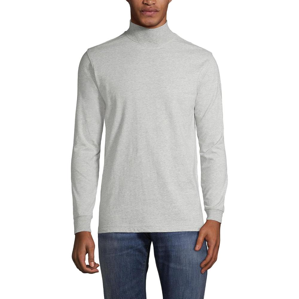 imageLands End Mens SuperT CottonBlend Mock Turtleneck ShirtGray Heather
