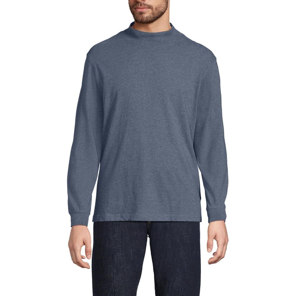 imageLands End Mens SuperT CottonBlend Mock Turtleneck ShirtNightfall Blue Heather