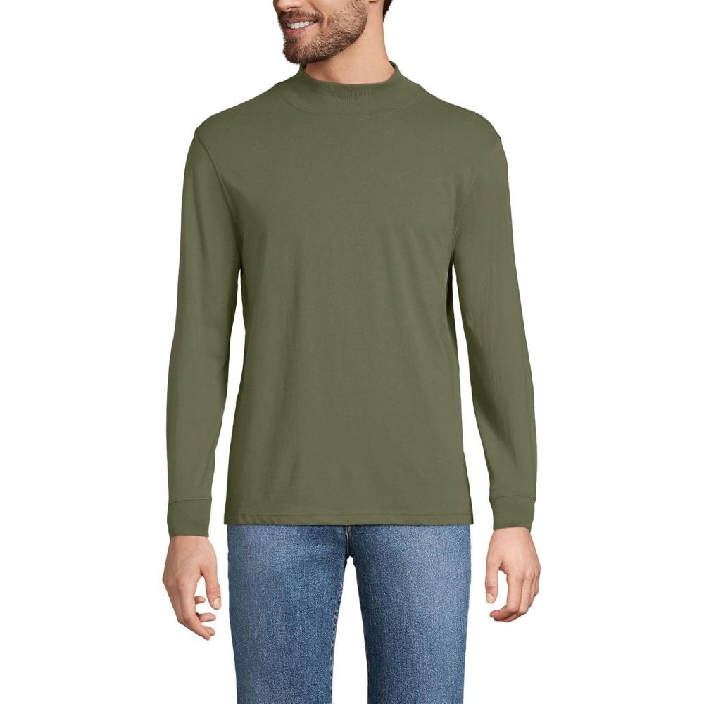 imageLands End Mens SuperT CottonBlend Mock Turtleneck ShirtRiver Stone Green