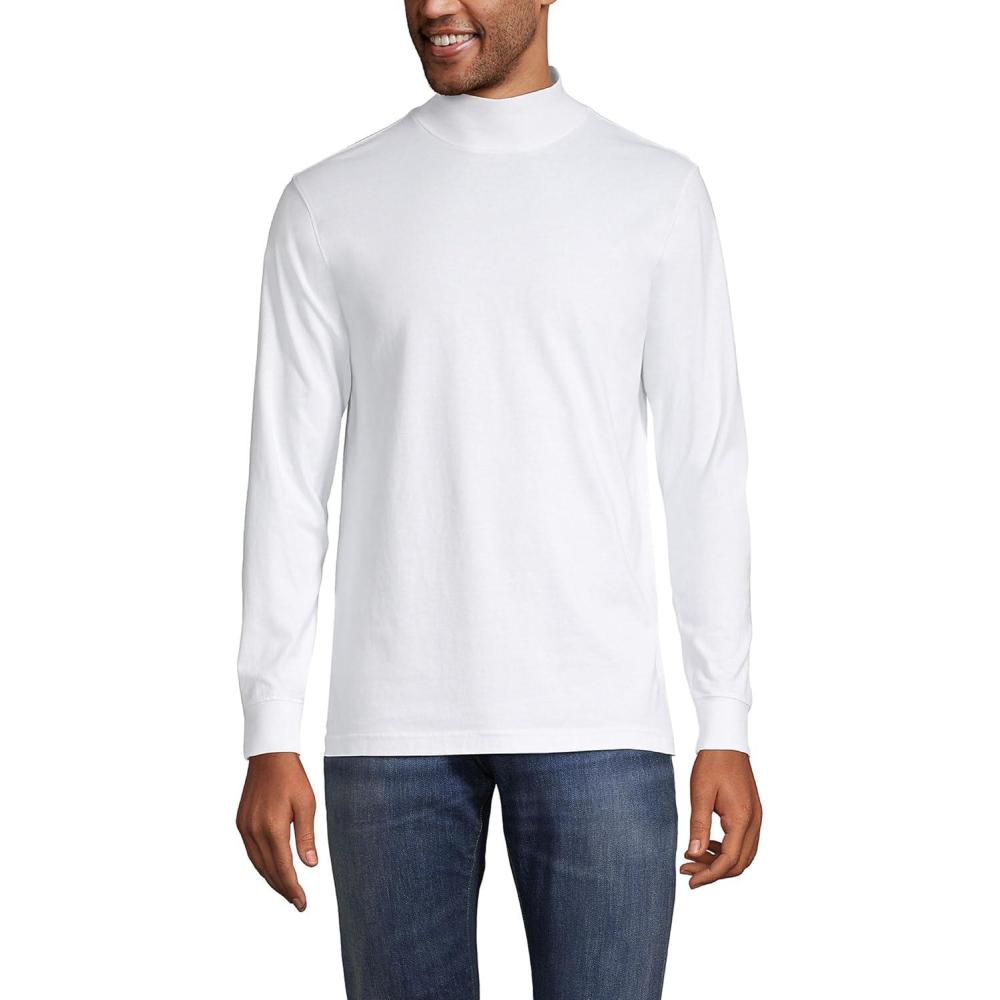 imageLands End Mens SuperT CottonBlend Mock Turtleneck ShirtWhite