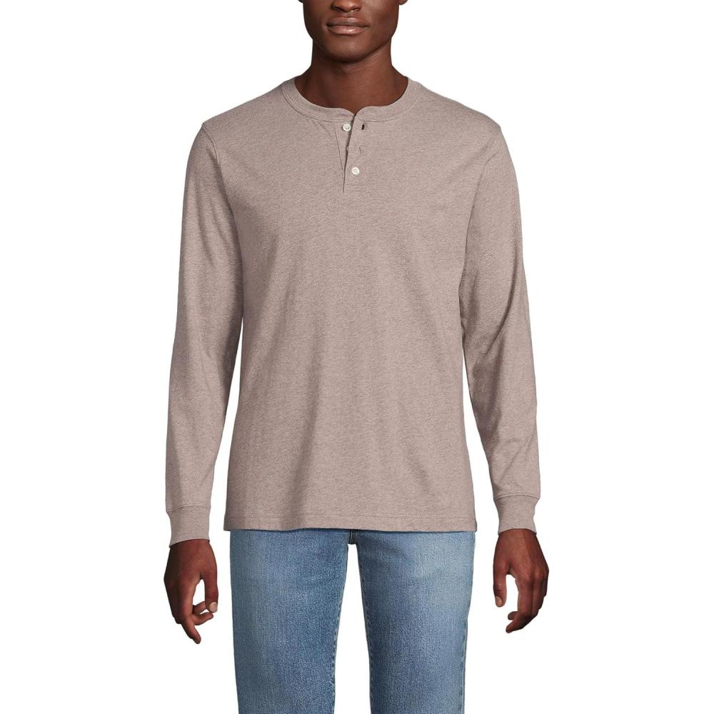 imageLands End Mens SuperT Long Sleeve Henley ShirtLight Bark Heather