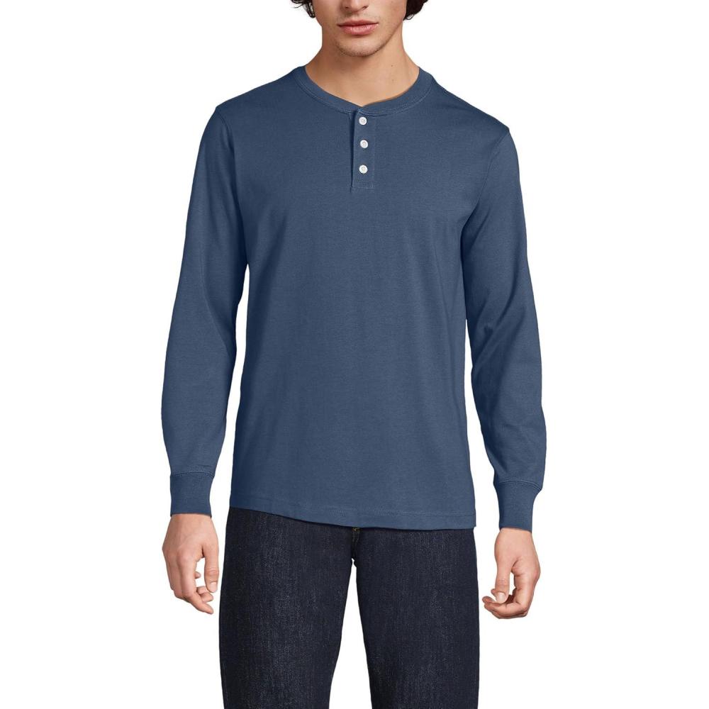 imageLands End Mens SuperT Long Sleeve Henley ShirtNightfall Blue