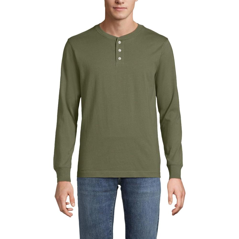 imageLands End Mens SuperT Long Sleeve Henley ShirtRiver Stone Green
