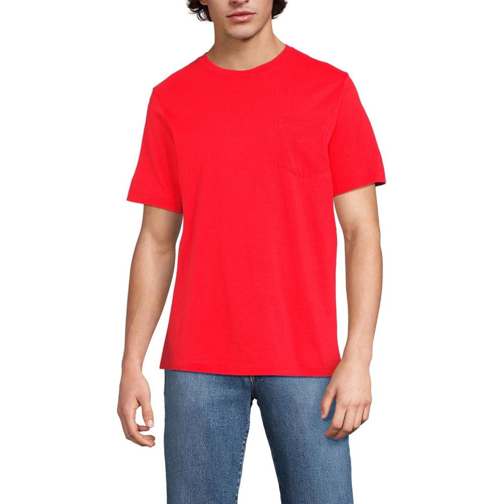 imageLands End Mens SuperT Short Sleeve TShirt with PocketCoral Red
