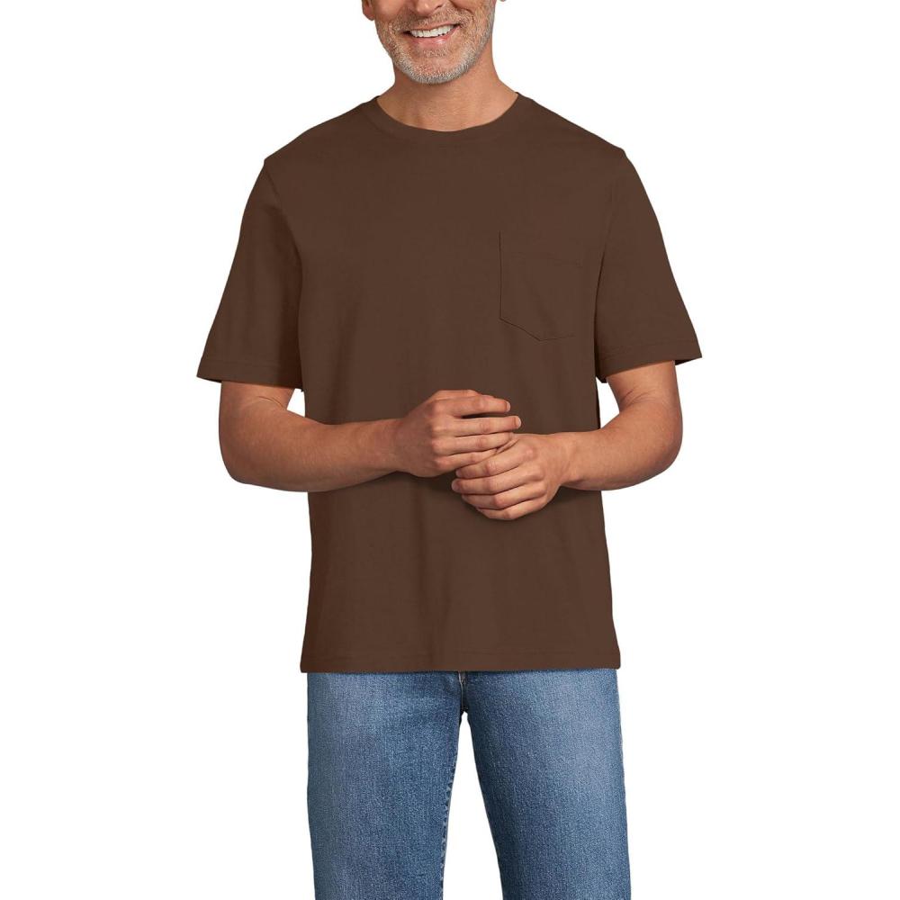 imageLands End Mens SuperT Short Sleeve TShirt with PocketDark Walnut Brown