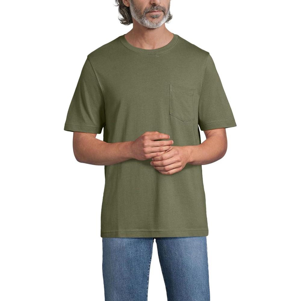 imageLands End Mens SuperT Short Sleeve TShirt with PocketRiver Stone Green