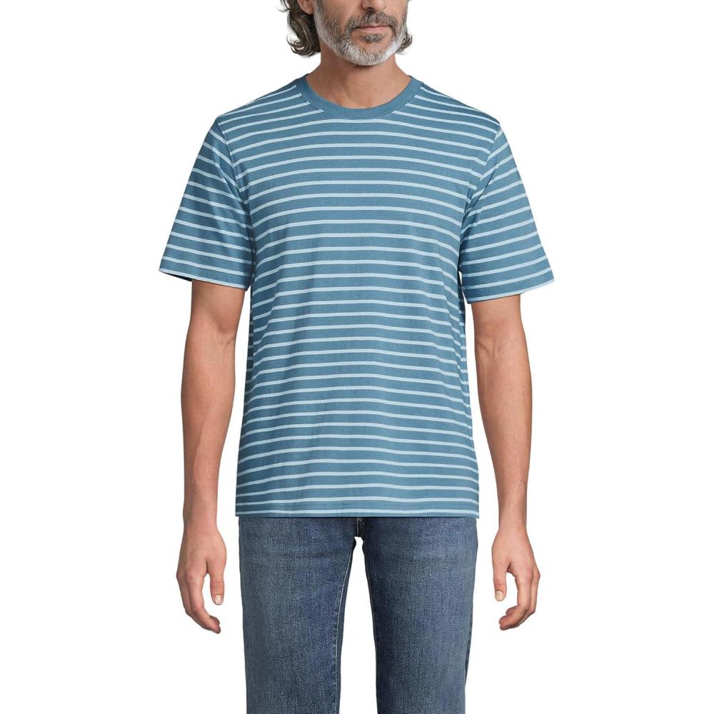 imageLands End Mens SuperT Short Sleeve TShirtSoft PeacockBlue Stripe