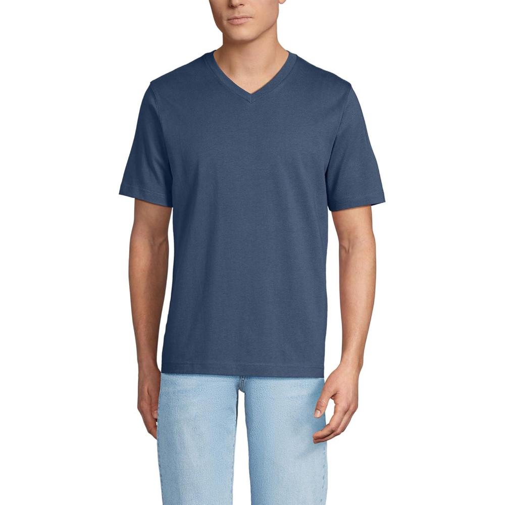 imageLands End Mens SuperT Short Sleeve VNeck TShirtNightfall Blue