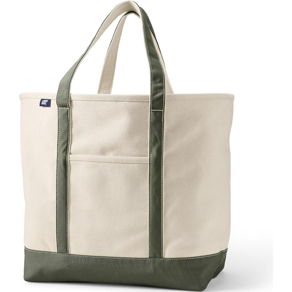 imageLands End Open Top Canvas Tote BagNaturalDark Olive Green