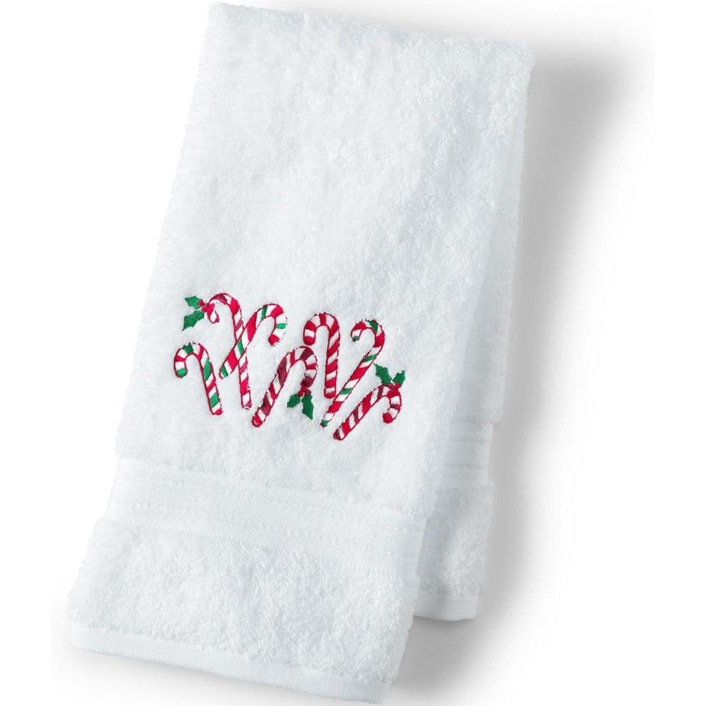 imageLands End Seasonal Embroidered Festive Tree Bath Hand TowelCandy Canes