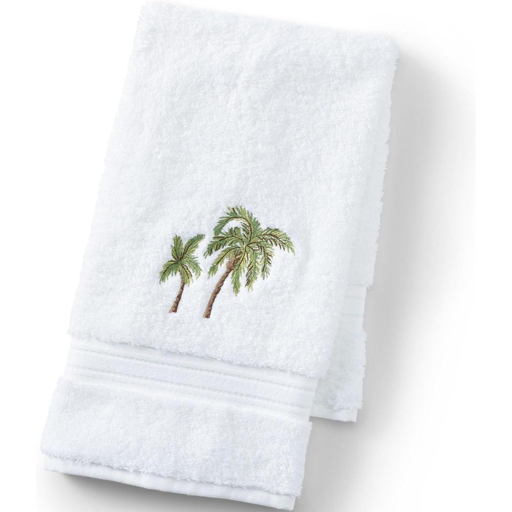 imageLands End Seasonal Embroidered Festive Tree Bath Hand TowelPalm Trees
