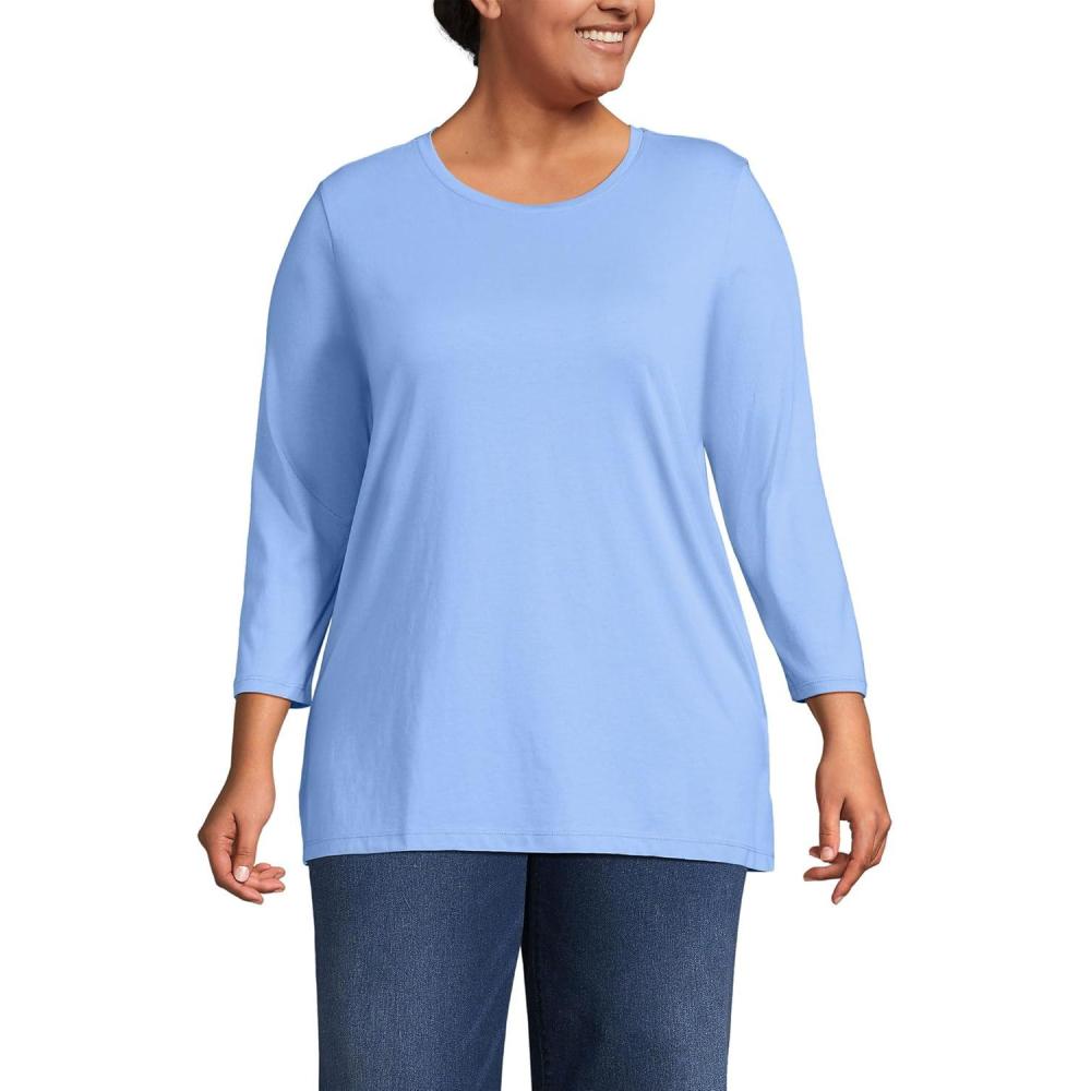 imageLands End Womens 34 Sleeve Supima Cotton Crewneck TunicClear Blue Sky