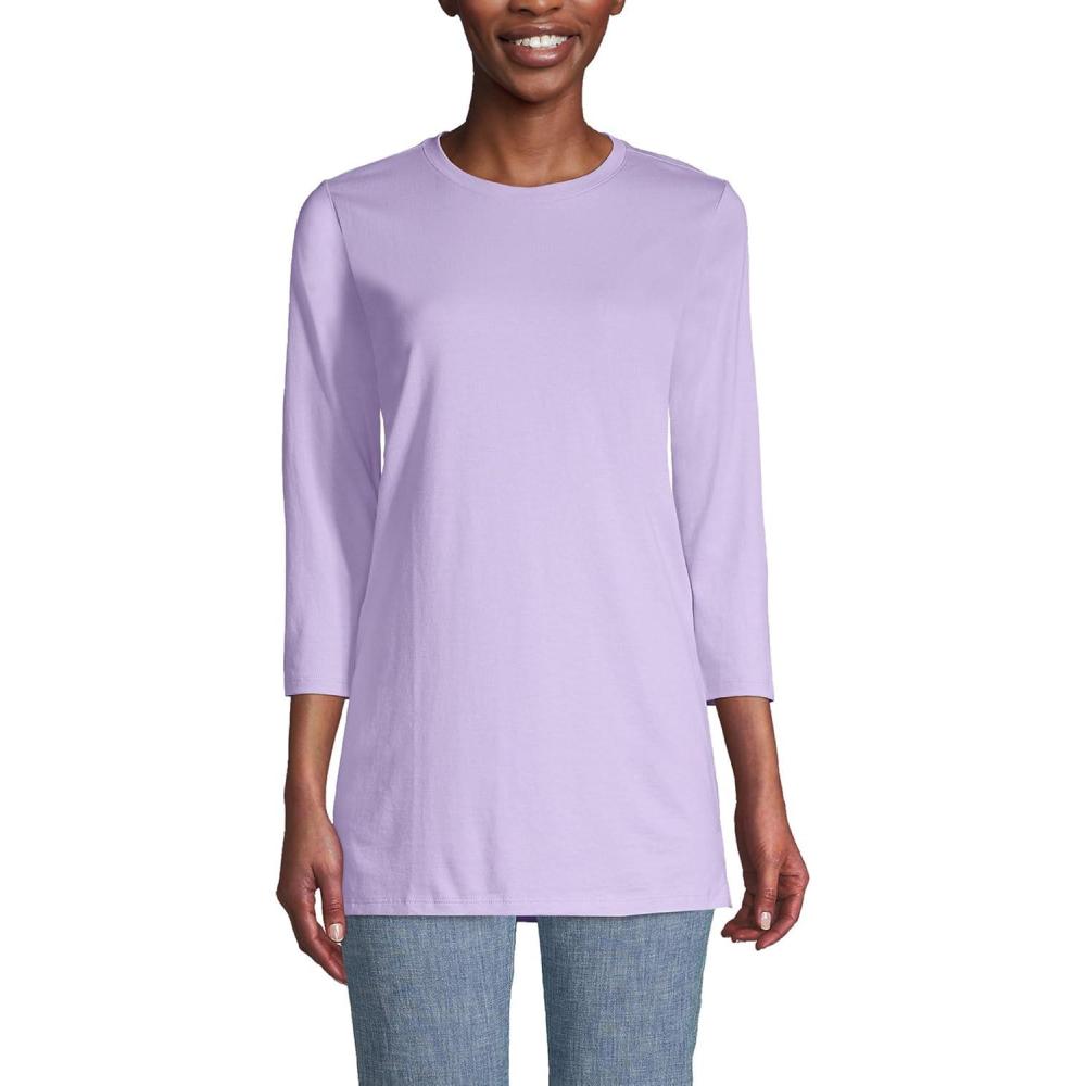 imageLands End Womens 34 Sleeve Supima Cotton Crewneck TunicLavender Cloud