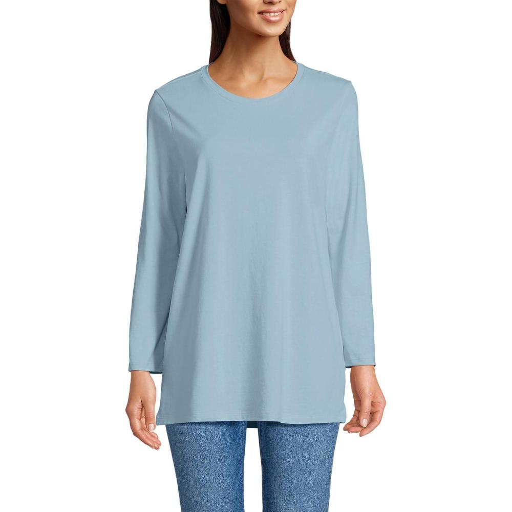 imageLands End Womens 34 Sleeve Supima Cotton Crewneck TunicLight Blue Sky