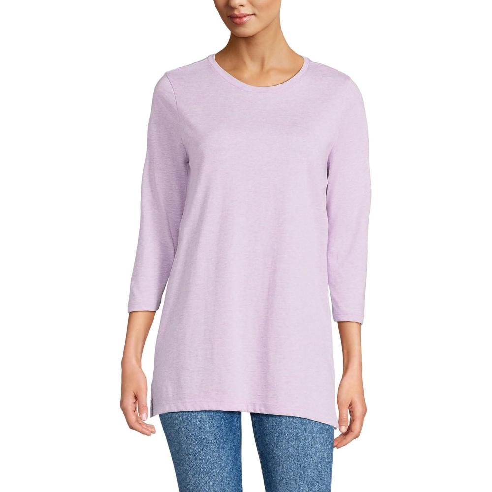 imageLands End Womens 34 Sleeve Supima Cotton Crewneck TunicLight Violet Heather