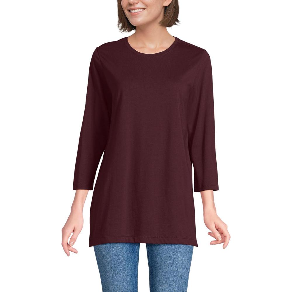 imageLands End Womens 34 Sleeve Supima Cotton Crewneck TunicLush Burgundy