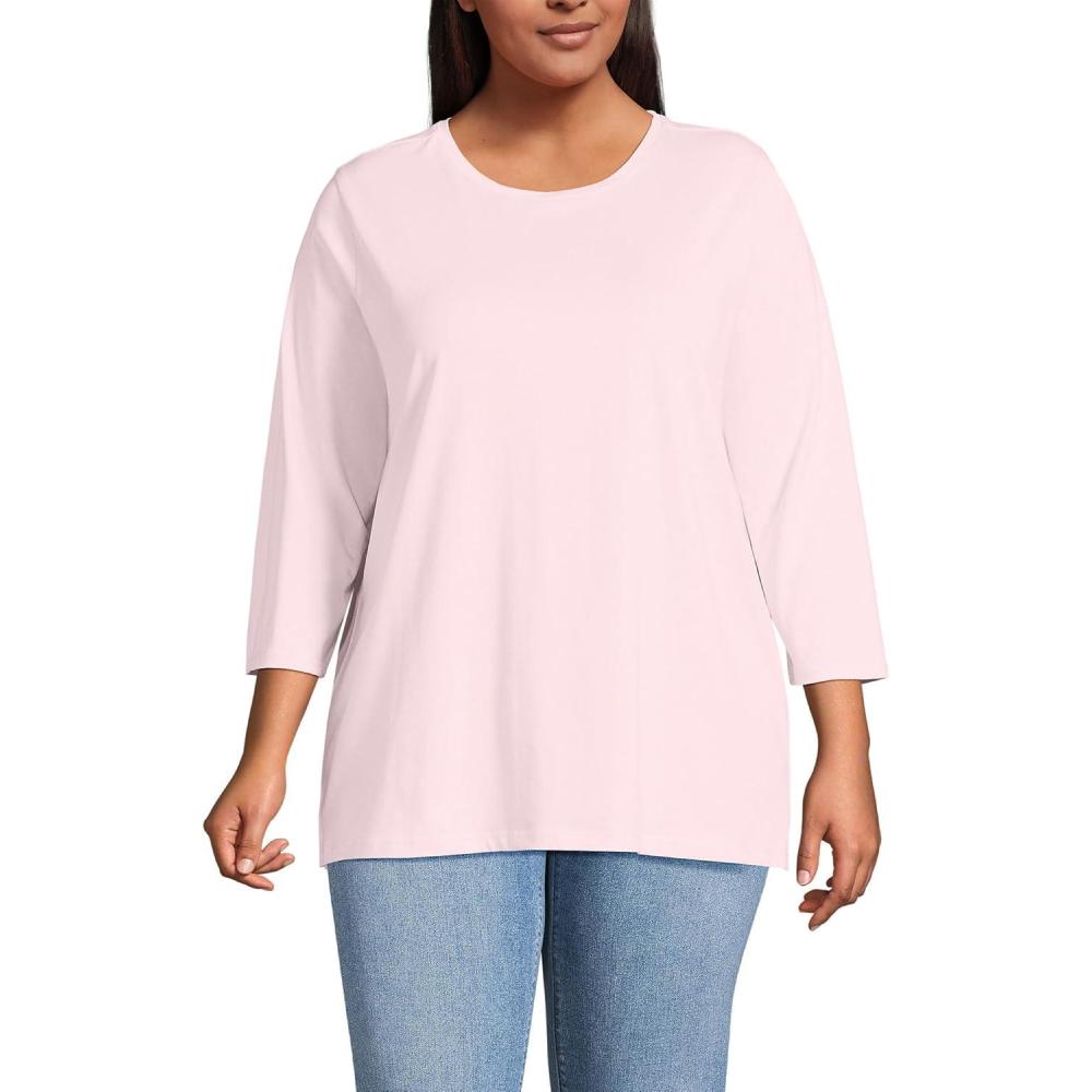 imageLands End Womens 34 Sleeve Supima Cotton Crewneck TunicPink