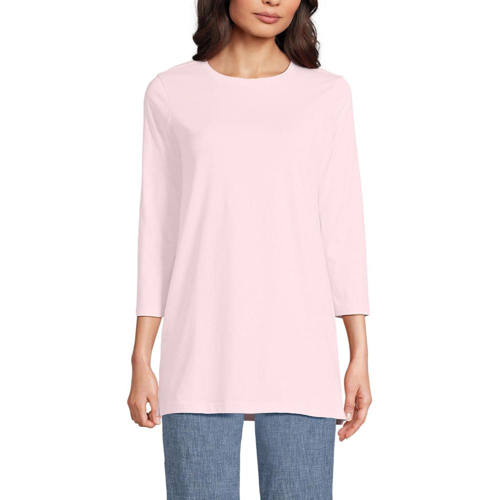 imageLands End Womens 34 Sleeve Supima Cotton Crewneck TunicPink Fog