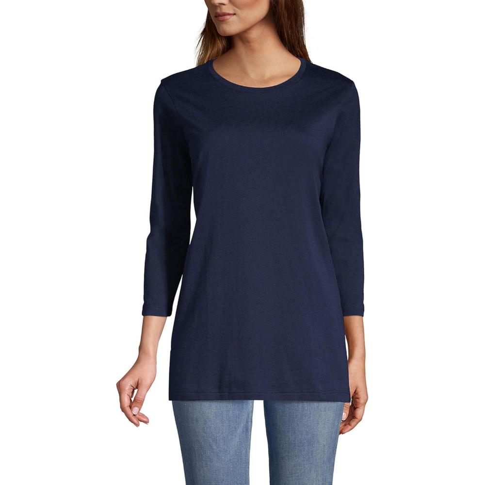 imageLands End Womens 34 Sleeve Supima Cotton Crewneck TunicRadiant Navy