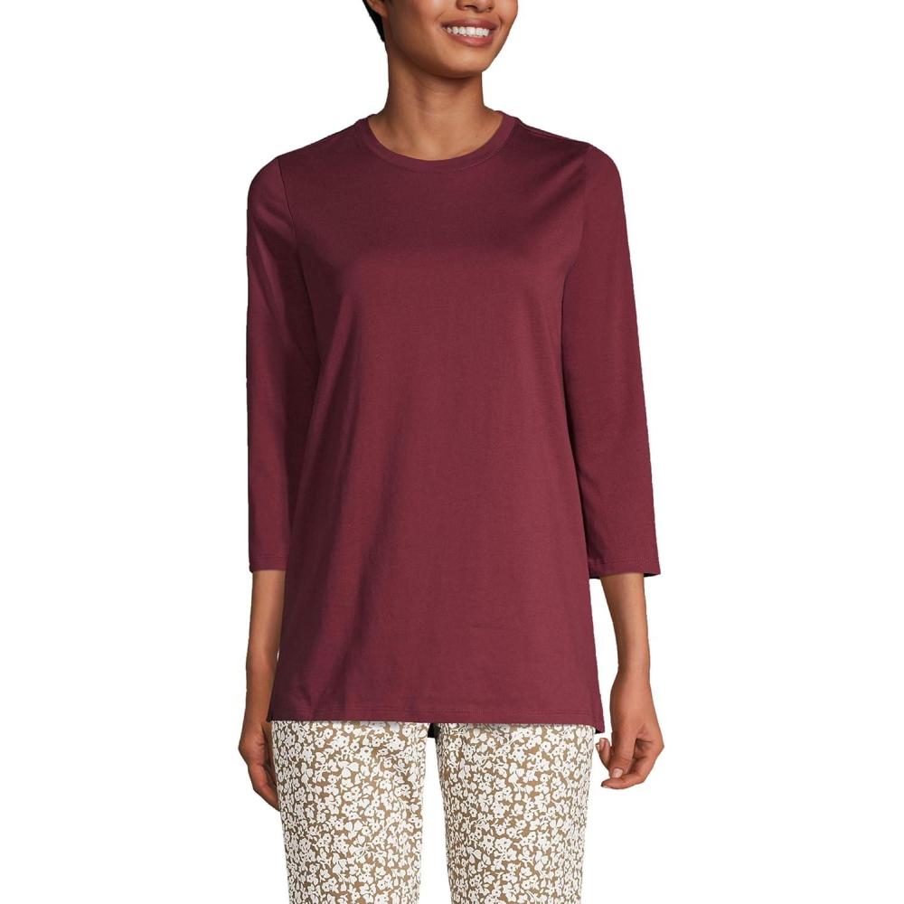 imageLands End Womens 34 Sleeve Supima Cotton Crewneck TunicRich Burgundy