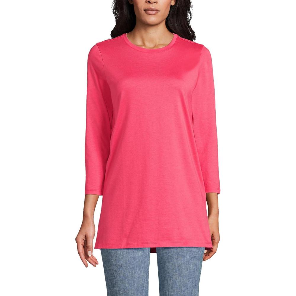 imageLands End Womens 34 Sleeve Supima Cotton Crewneck TunicRouge Pink