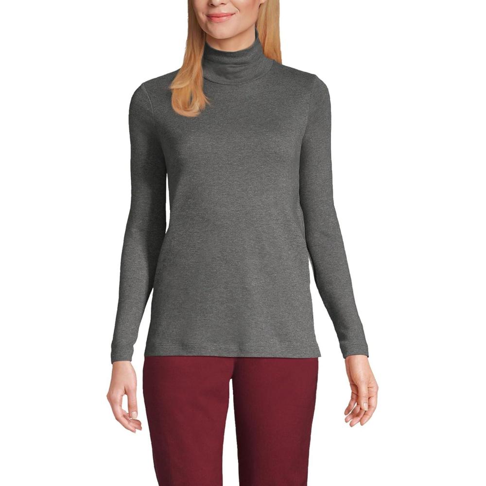 imageLands End Womens AmericanGrown Supima Cotton Fitted Long Sleeve TurtleneckCharcoal Heather
