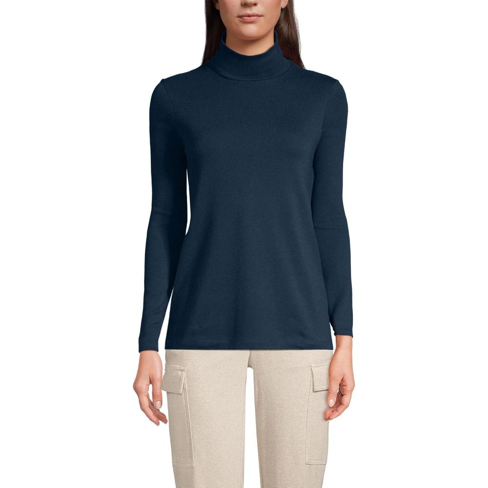 imageLands End Womens AmericanGrown Supima Cotton Fitted Long Sleeve TurtleneckRadiant Navy